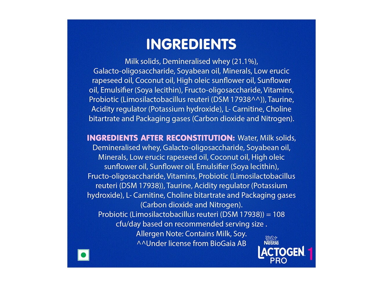 Nestlé Lactogen Pro 1 1.2kg Ingredients