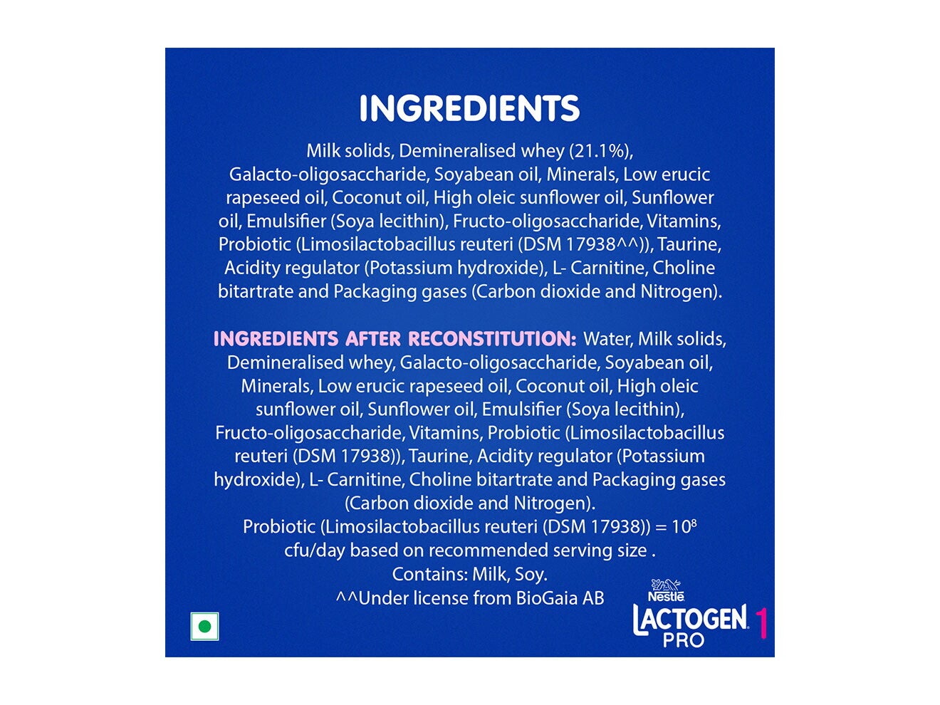 Nestlé Lactogen Pro 1 Ingredients
