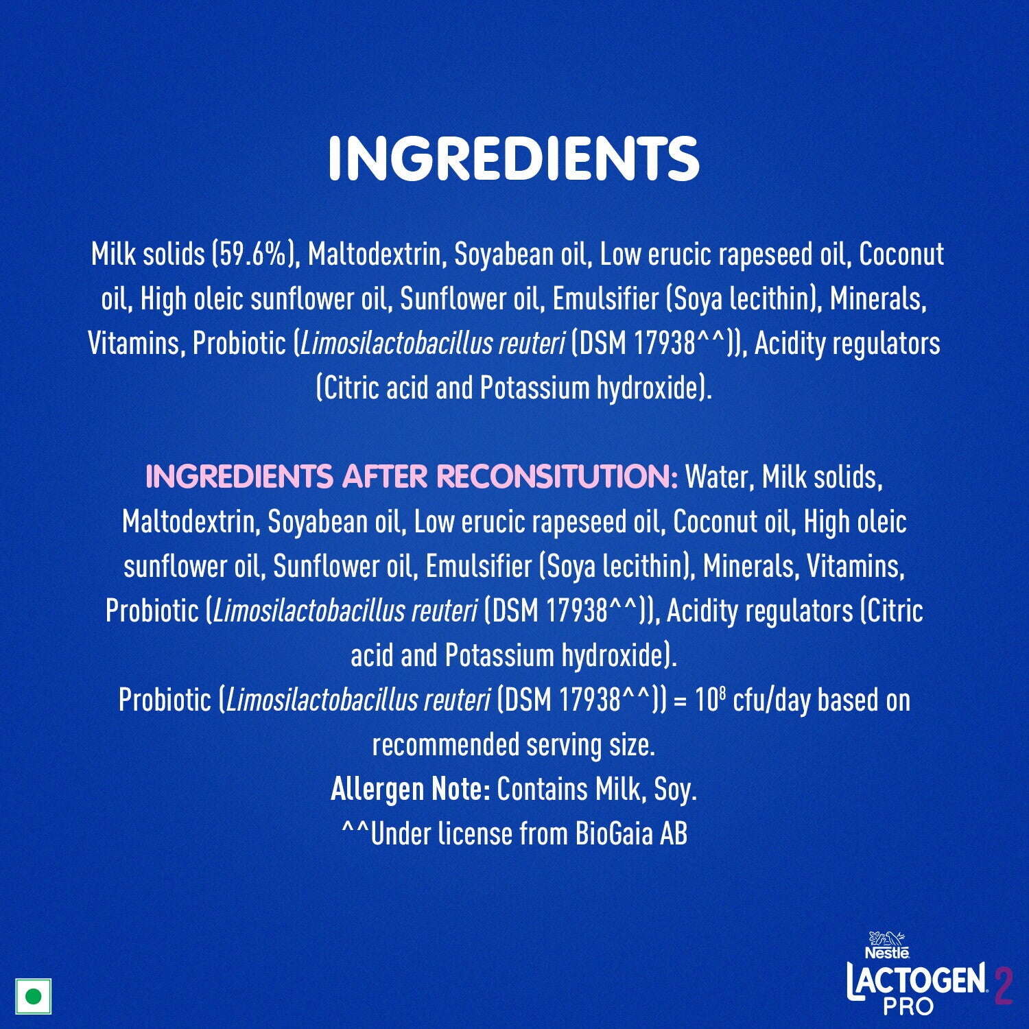 Nestlé Lactogen Pro 2 1.2Kg Ingredients