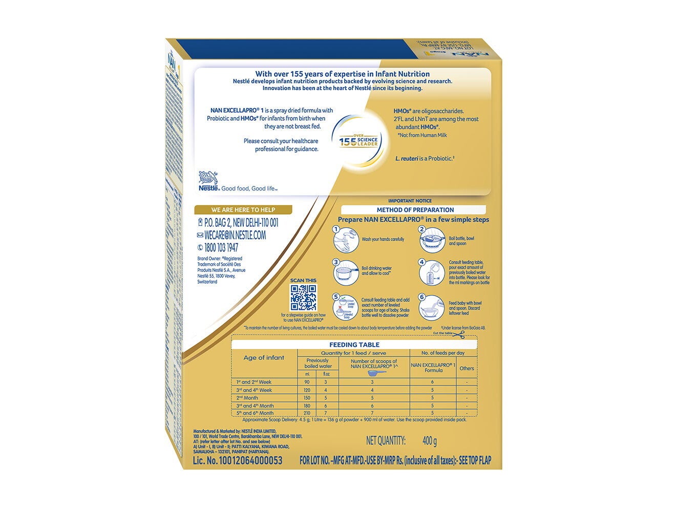 Nestlé Nan Excella Pro 400 Grams Back