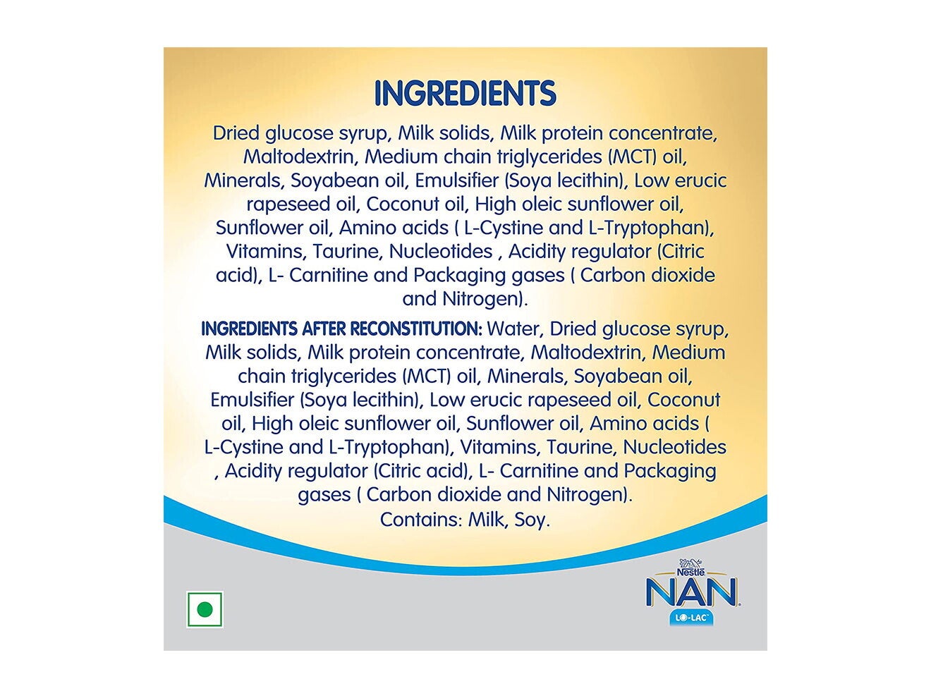Nestlé Nan Lo Lac Infant Formula Powder 200 Grams Ingredients