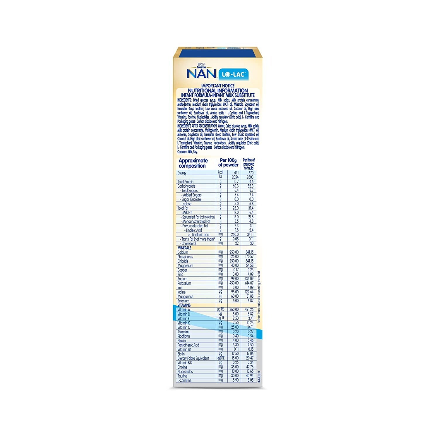 Nestlé Nan Lo Lac Infant Formula Powder 200 Grams Side 2
