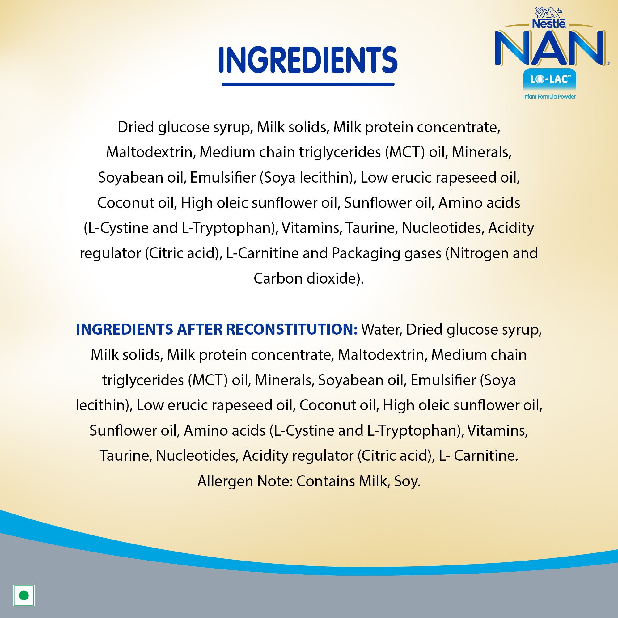 Nestlé Nan Lo Lac Infant Formula Powder 400 Grams Ingredients
