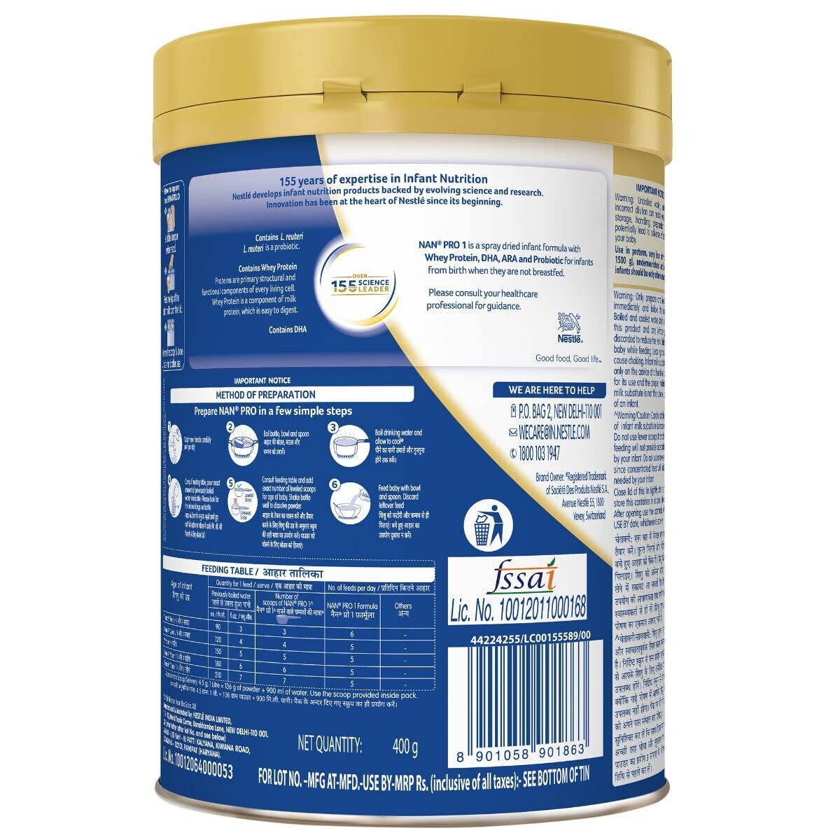 Nestlé Nan Pro Stage 1 400 Grams Tin Back
