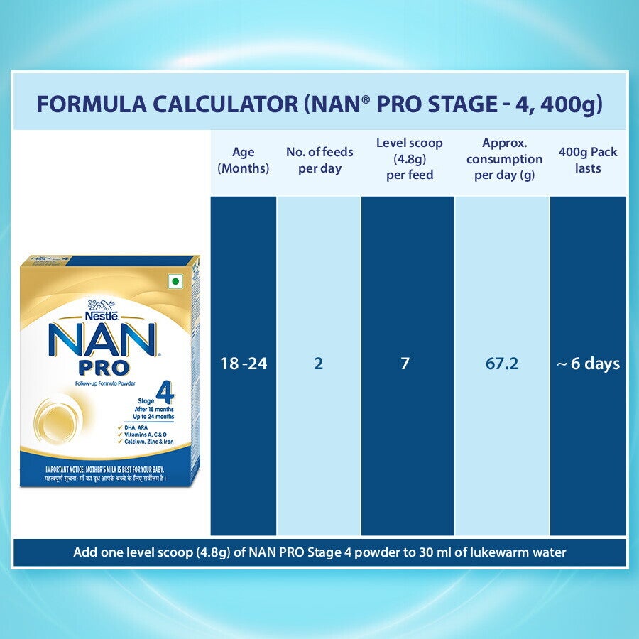 Nestlé Nan Pro Stage 4 400 Grams Formula Calculator