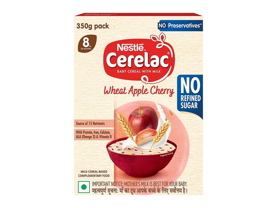 Cerelac Wheat Apple Cherry No Refined Sugar FOP 1320X990