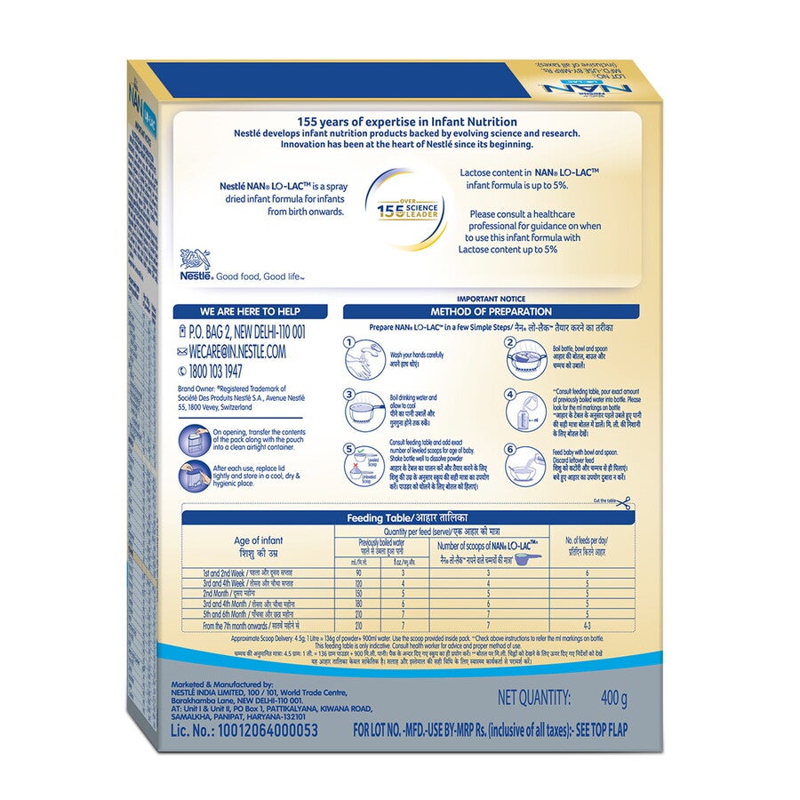 Nestlé Nan Lo Lac Infant Formula Powder 400 Grams Back