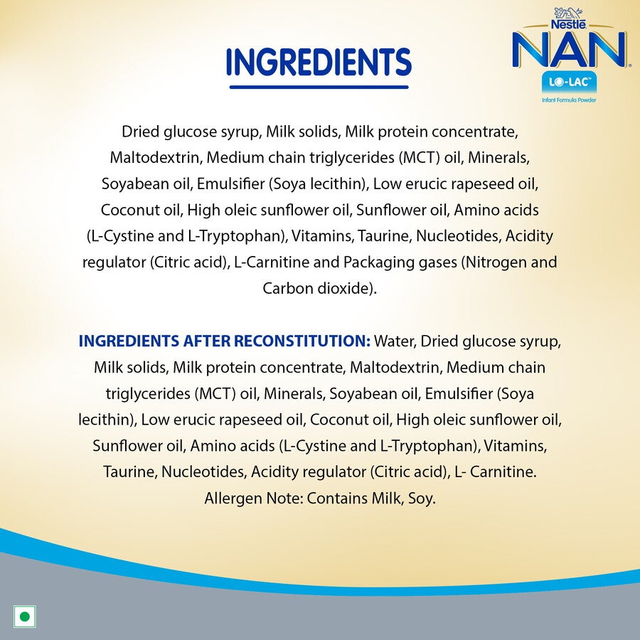Nestlé Nan Lo Lac Infant Formula Powder 400 Grams Ingredients