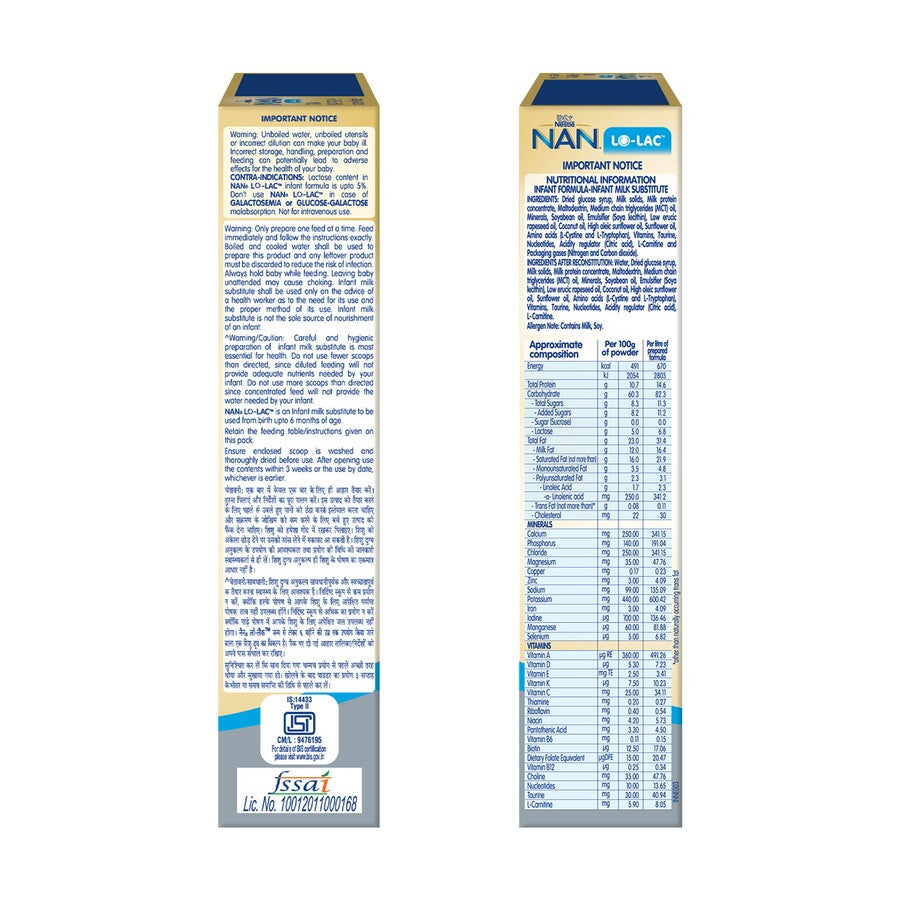 Nestlé Nan Lo Lac Infant Formula Powder 400 Grams Sides